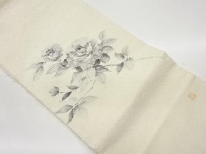 作家物　ひげ紬手描き牡丹模様名古屋帯